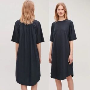 COS Dark Blue mixed fabric dress with curved hem